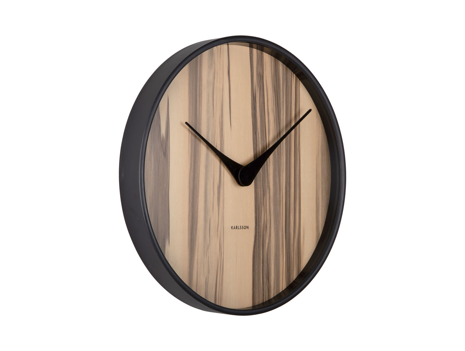 Karlsson Wandklok Fliessond Hout met zwarte rand, minimalistische wijzerplaat en subtiele houttinten