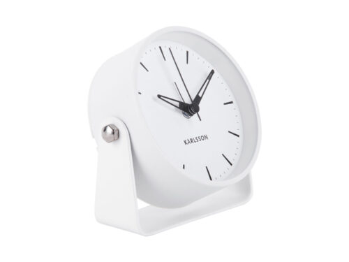 Wekker Neinde Wit van Karlsson, minimalistische witte tafelwekker met zwarte wijzers en strak design