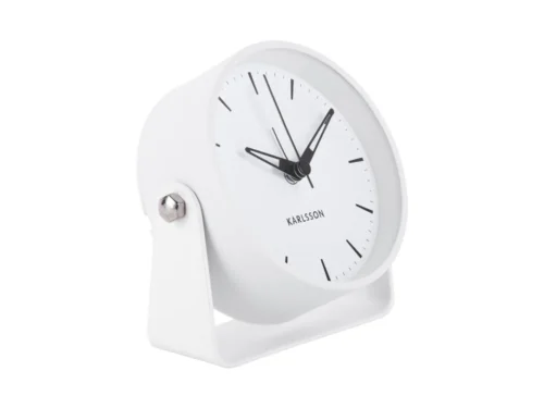 Wekker Neinde Wit van Karlsson, minimalistische witte tafelwekker met zwarte wijzers en strak design