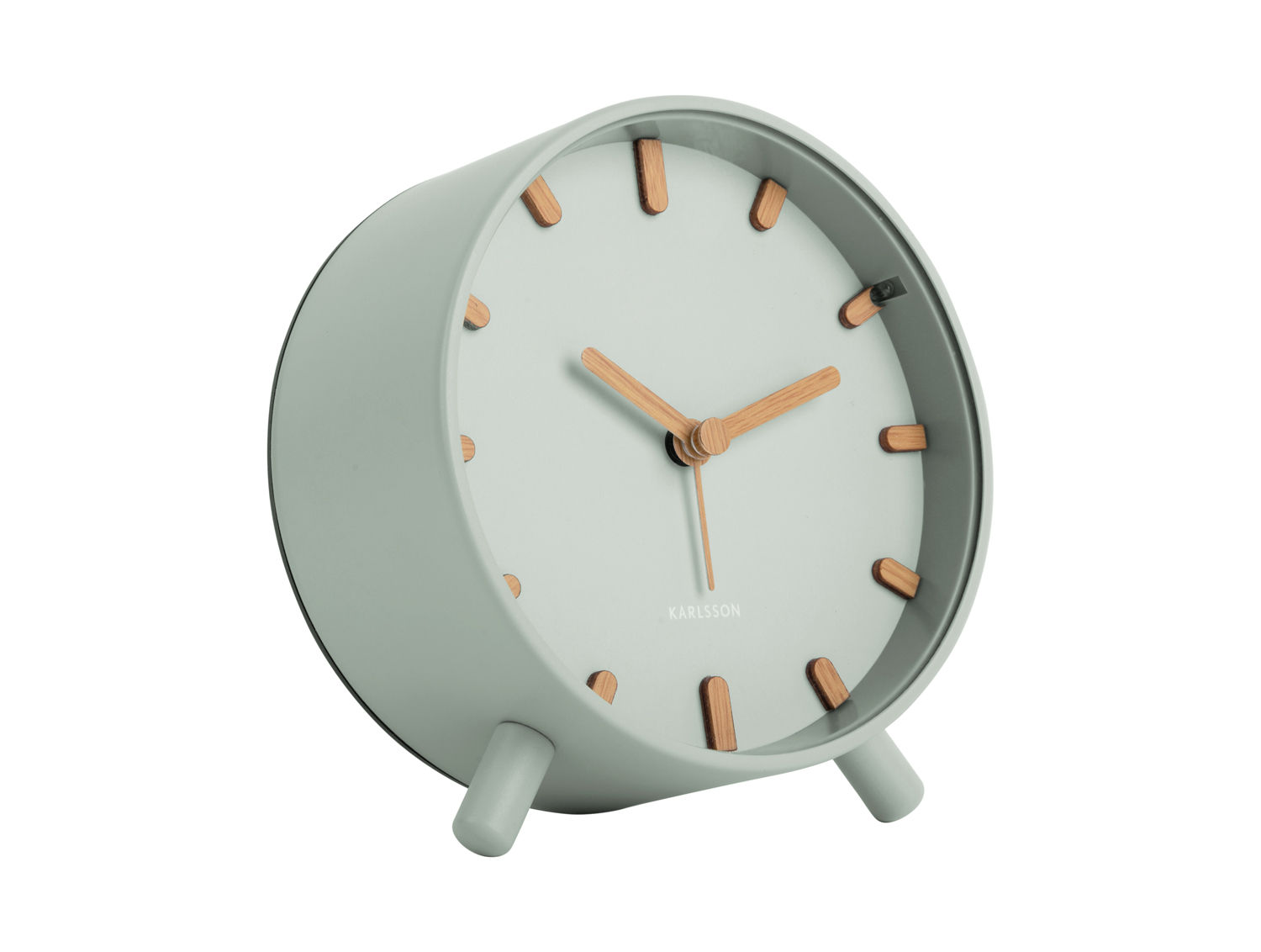 Wekker Prolvia Wit van Karlsson met houten accenten en compacte, ronde Scandinavische vormgeving