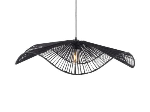 Hanglamp Slauldea Papier in zwart met golvende, opengewerkte vorm voor een natuurlijke, moderne uitstraling