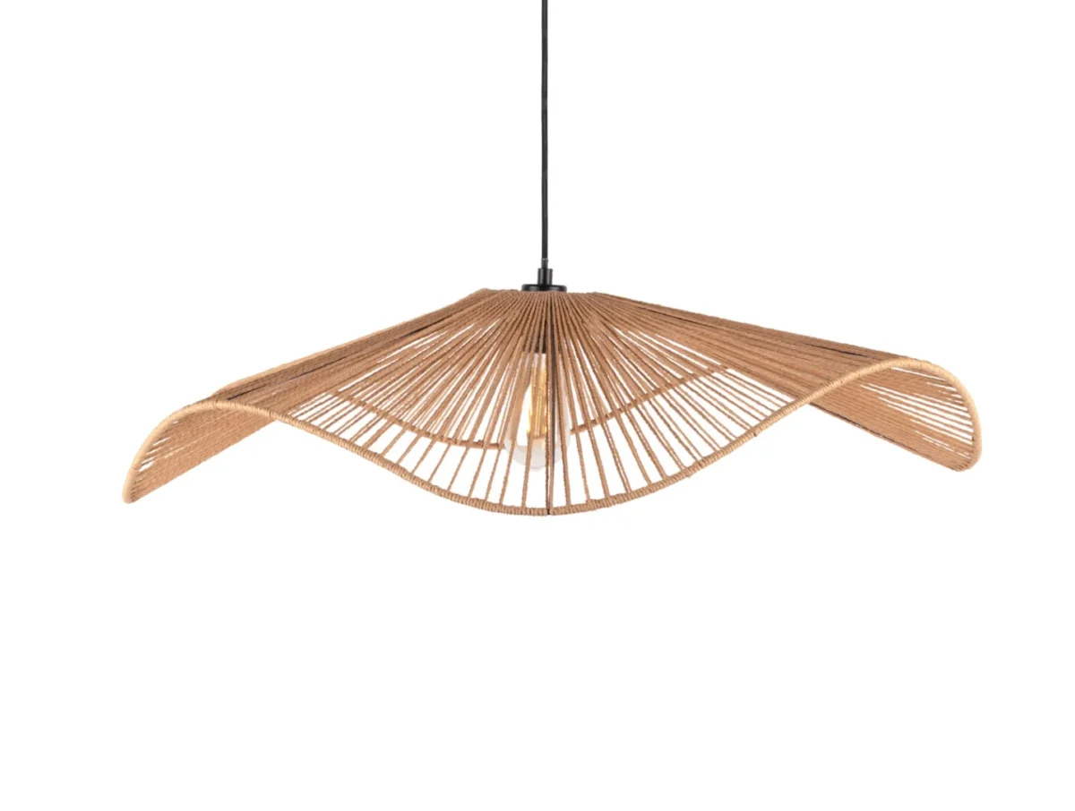 Hanglamp Reirdonte Papier met golvende natuurlijke kap en luchtig open ontwerp in warme houttint