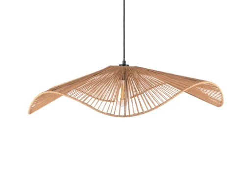 Hanglamp Reirdonte Papier met golvende natuurlijke kap en luchtig open ontwerp in warme houttint