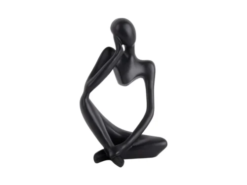 Beeld Staarmund zwart polyresin met glanzende afwerking, modern zittend kunstbeeld H24 cm