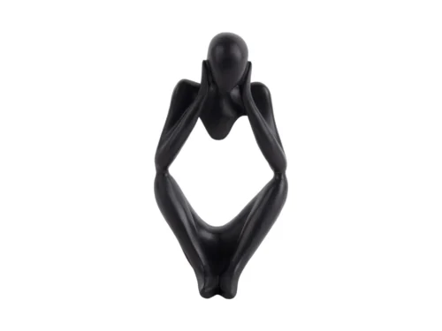 Beeld Faaltund zwart polyresin, kunstzinnig abstract figuur met stoere uitstraling, H21 cm