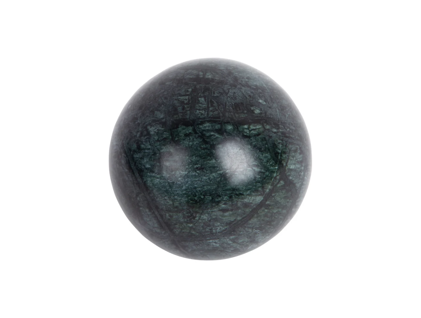 Donkergroen marmerlook beeldje Viesson van Present Time, compact decoratief woonaccessoire in bolvorm, H8 cm