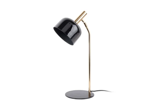 Tafellamp Salvador zwart H56 cm met glanzende kap, gouden accenten en slank retro design