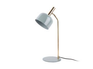 Tafellamp Pecs lichtblauw met glanzende kap, goudkleurig accent en slank retro design, H56 cm