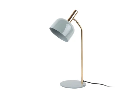 Tafellamp Pecs lichtblauw met glanzende kap, goudkleurig accent en slank retro design, H56 cm