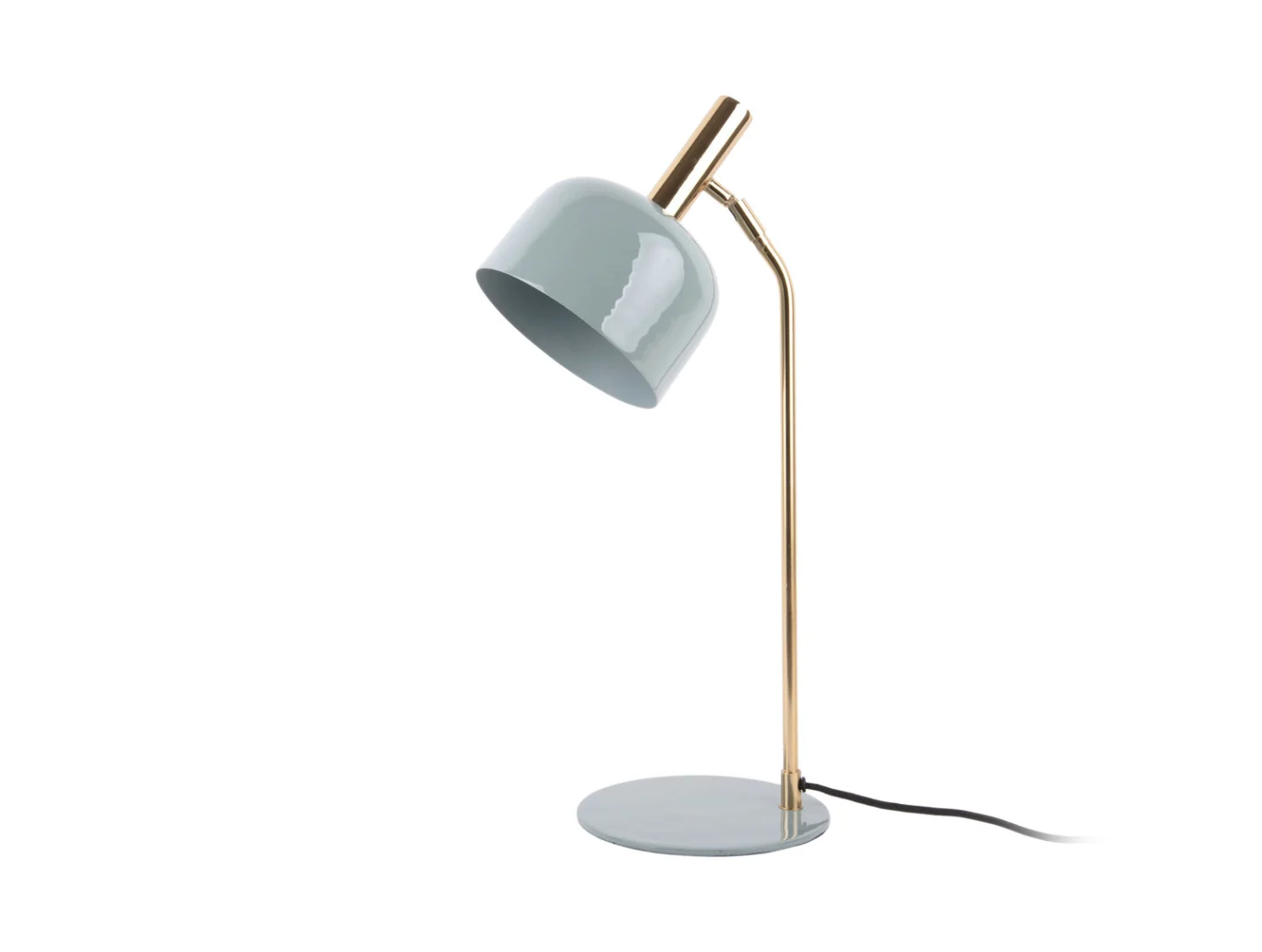 Tafellamp Pecs lichtblauw met glanzende kap, goudkleurig accent en slank retro design, H56 cm