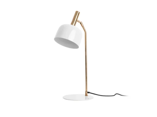 Tafellamp Geissone wit H56 cm met glanzende kap, goudaccent en slank retro design