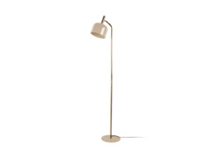 Vloerlamp Mossar zacht bruin, slank 164 cm hoog met ronde kap en goudkleurige voet