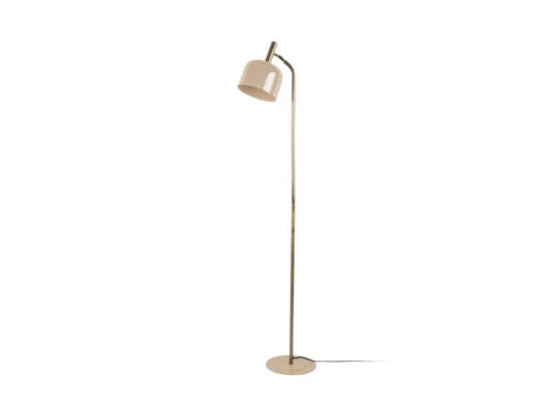 Vloerlamp Mossar zacht bruin, slank 164 cm hoog met ronde kap en goudkleurige voet