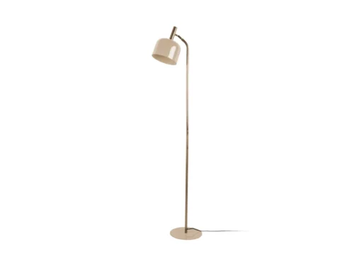 Vloerlamp Mossar zacht bruin, slank 164 cm hoog met ronde kap en goudkleurige voet