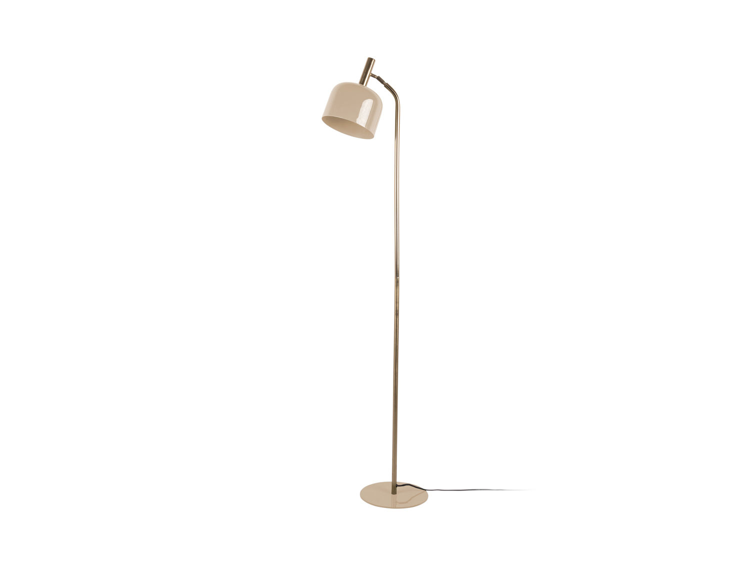 Vloerlamp Mossar zacht bruin, slank 164 cm hoog met ronde kap en goudkleurige voet