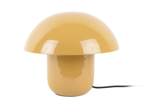 Tafellamp Hastor geel, glanzend geëmailleerd mushroom-design met ronde kap en snoer, H25 cm
