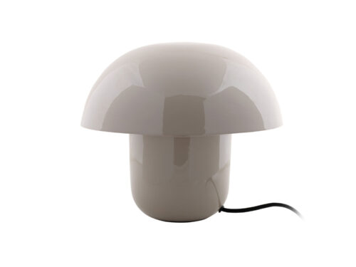 Tafellamp Tromso warm grijs met glanzende geëmailleerde afwerking en ronde paddenstoelvorm, 25 cm hoog