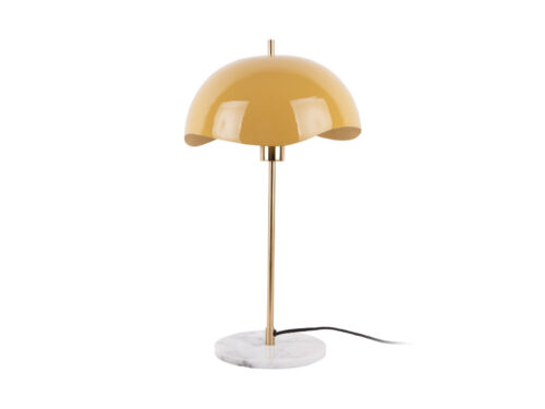 Tafellamp Notello Geel H56 cm met glanzende kap, goudkleurige voet en marmeren basis