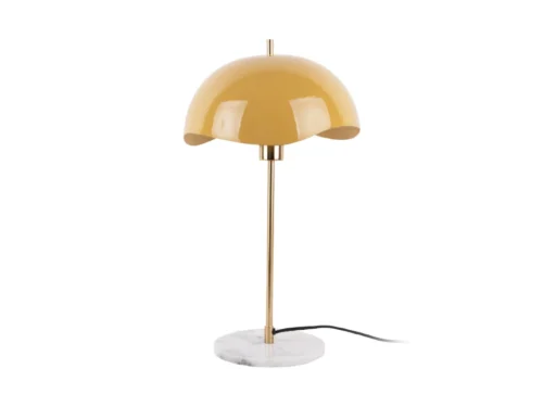 Tafellamp Notello Geel H56 cm met glanzende kap, goudkleurige voet en marmeren basis