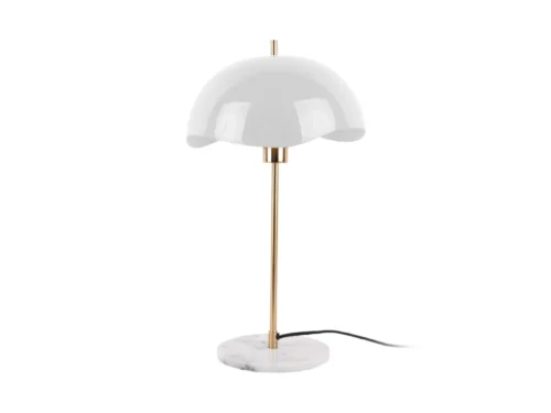 Tafellamp Zooltea Wit H56 cm met golvende kap, goudkleurige standaard en marmeren voet
