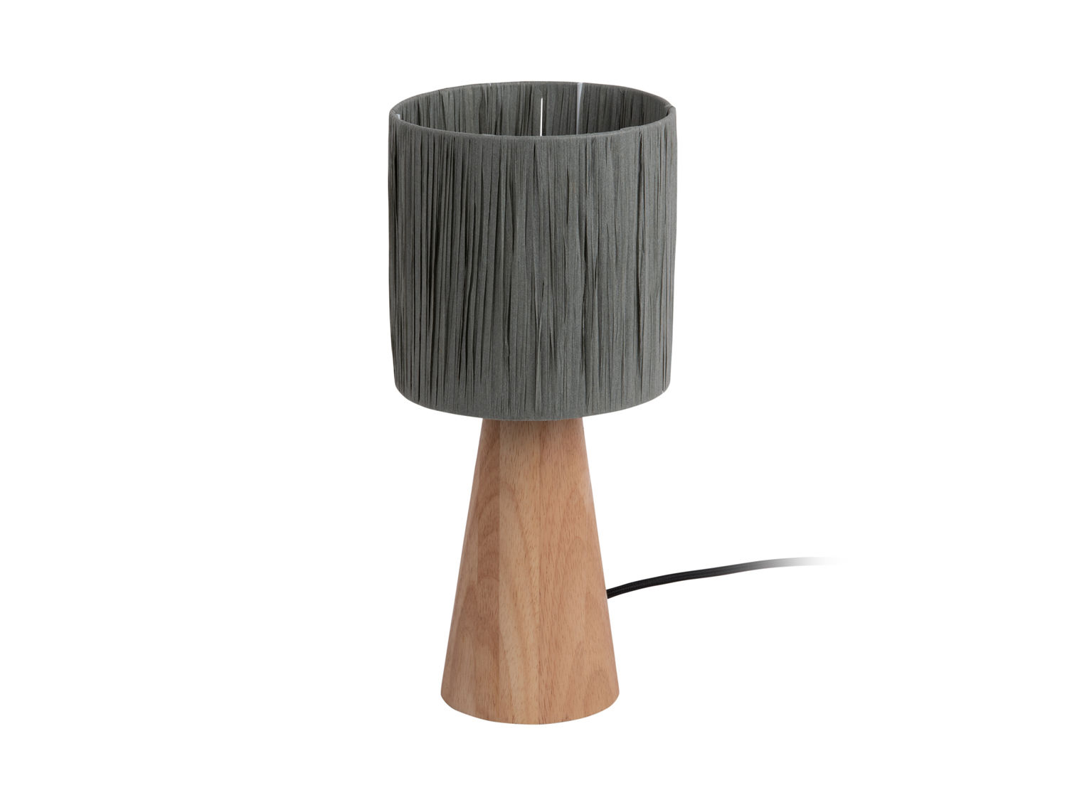 Tafellamp Dirnol donkergrijs Ø15 cm met houten voet en geplooide kap voor een moderne, sfeervolle uitstraling