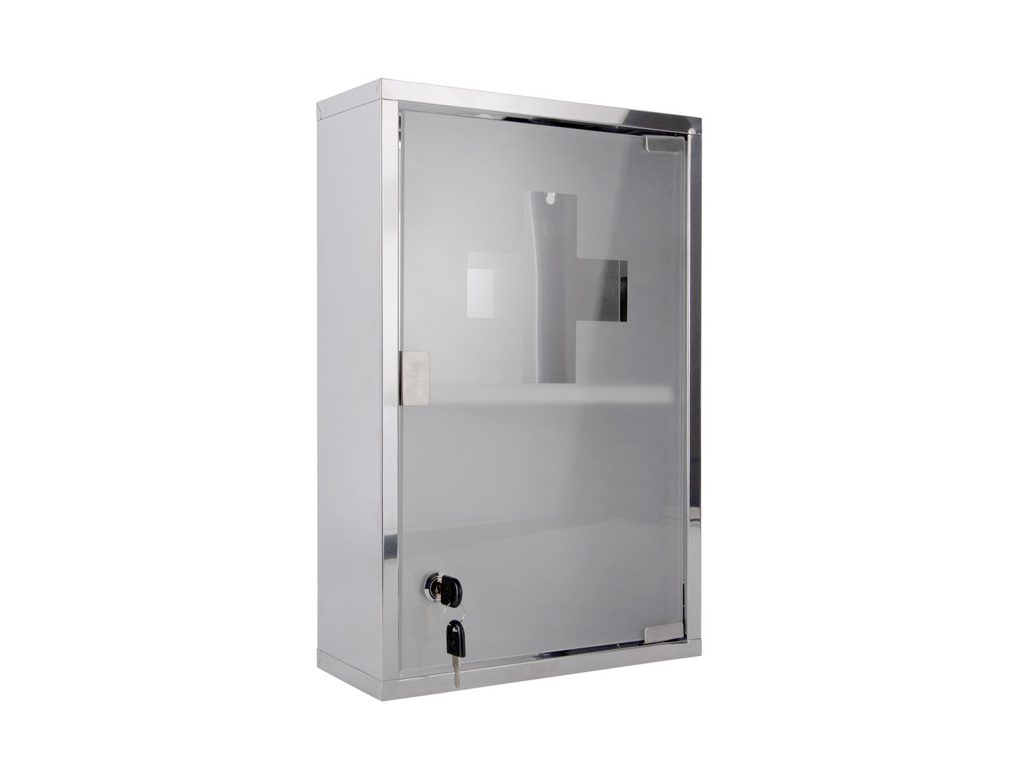 Kast Faummaro chroom 25 cm medicijnkast met slot en kruis op de deur