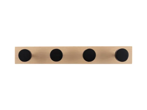 Kapstok Kuldano zwart 40 cm met 4 ronde haken, bamboo en metaal, strak wandmodel