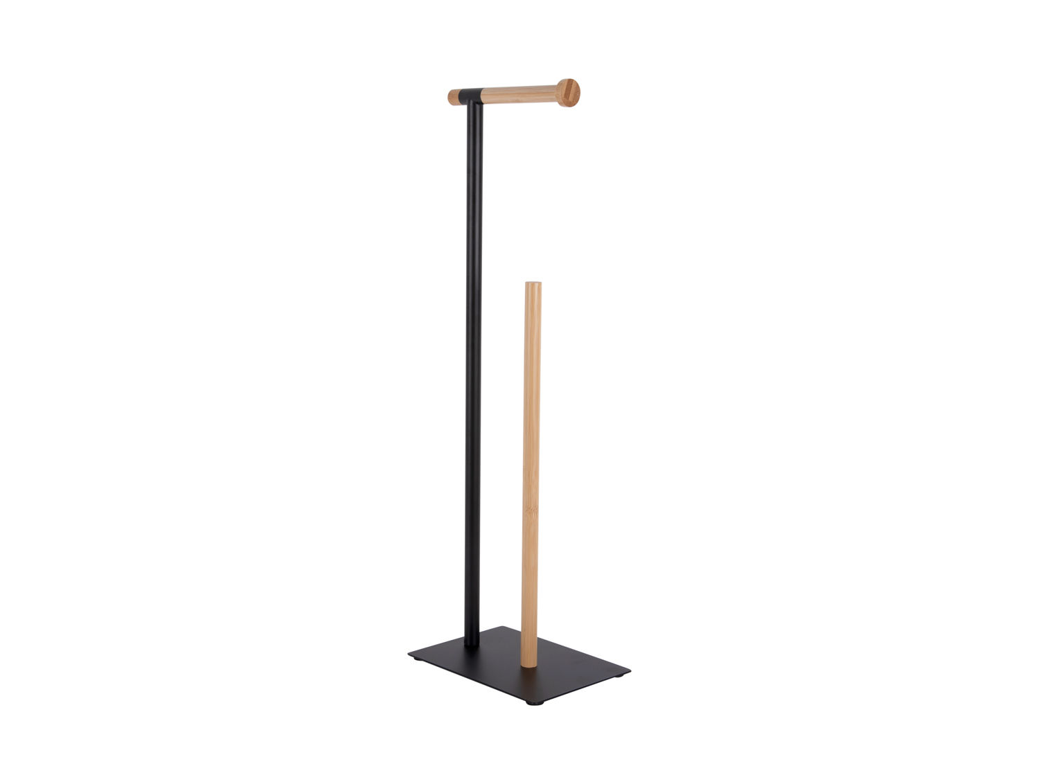Woonaccessoire Aldo toiletrolhouder zwart met bamboe accenten en mat metalen voet