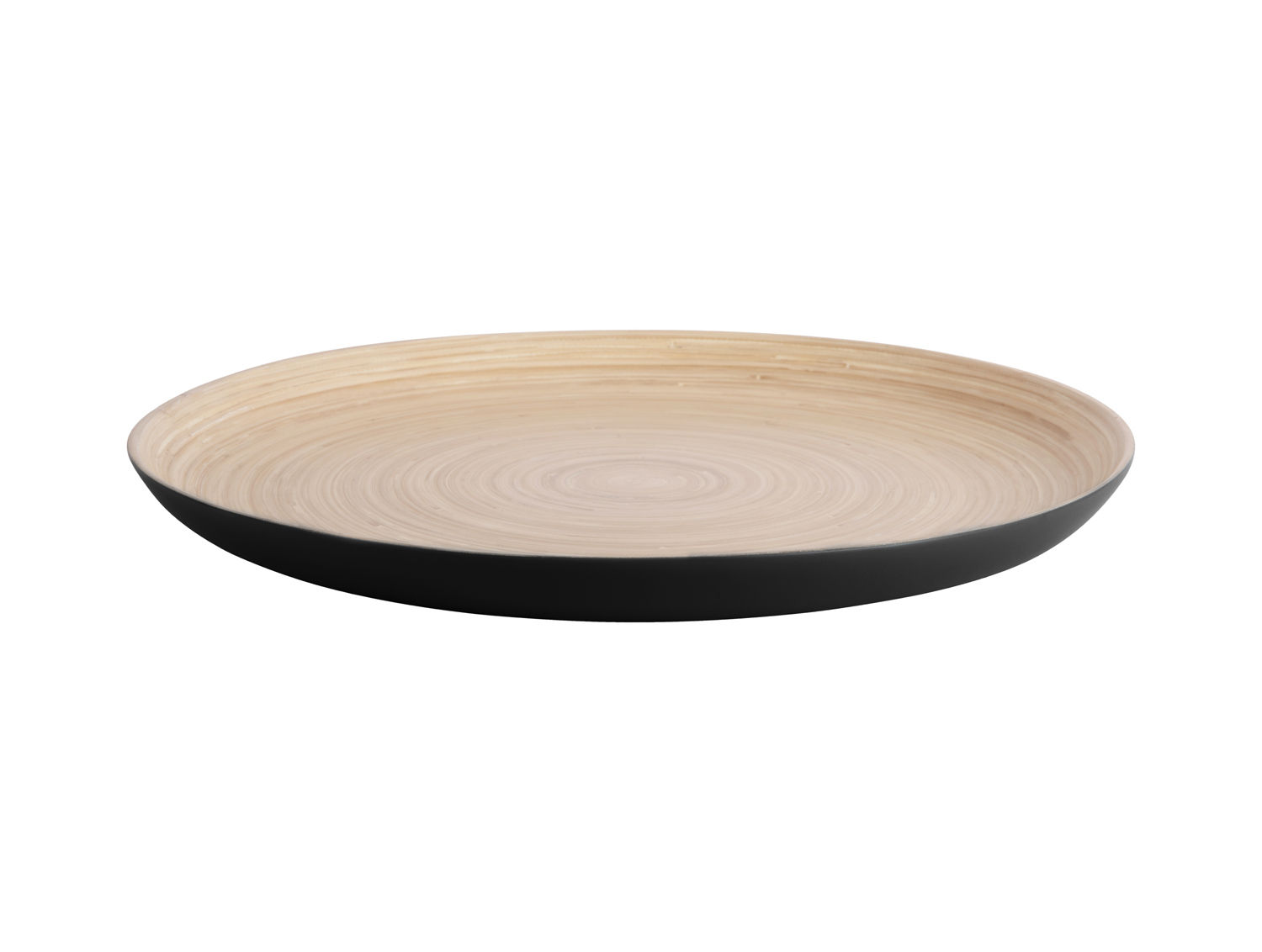 Dienblad Hunnak Bamboe Zwart, rond 42 cm, met natuurlijke houtnerf en strak zwart randdesign