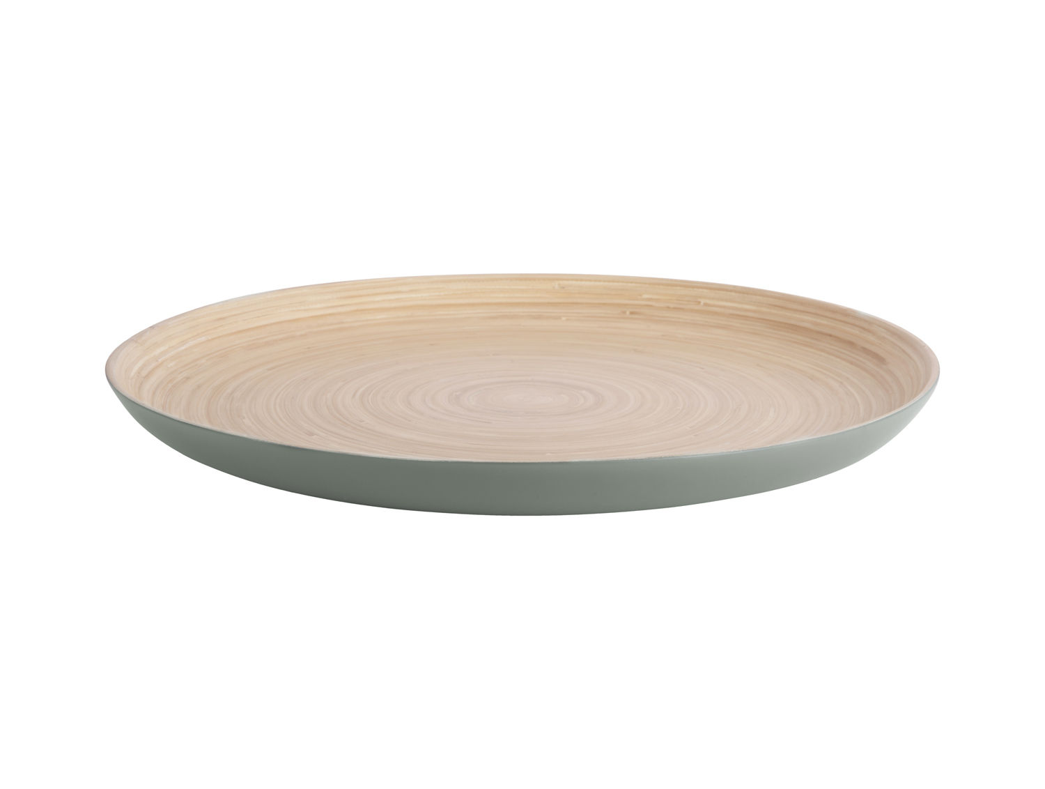 Rond Dienblad Deennum van groen bamboe, 42 cm, met natuurlijke houtlook en lage opstaande rand
