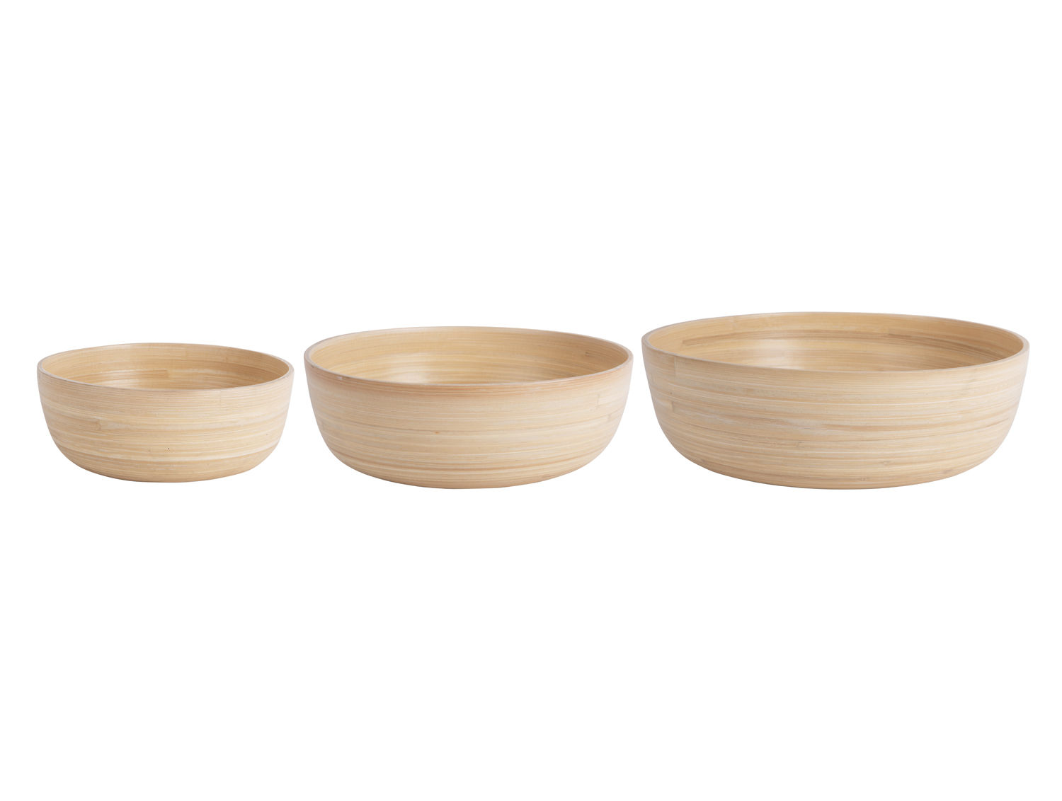 Schaal Demia Bamboe Naturel set van 3, licht bamboe, rond design in drie formaten