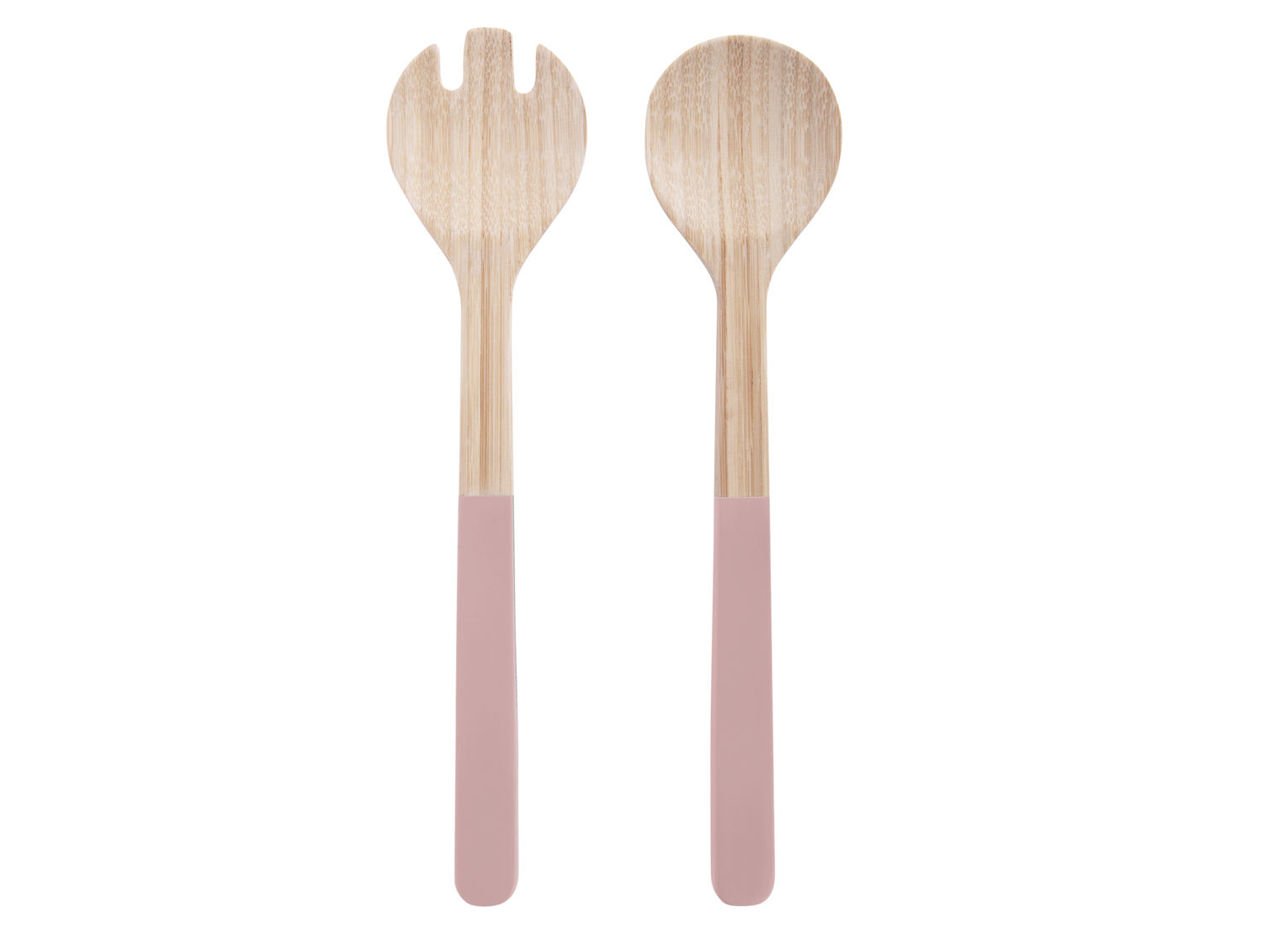 Woonaccessoire Tinsum Bamboe Roze: set van 2 serveerlepels met natuurlijke bamboe en roze handgrepen