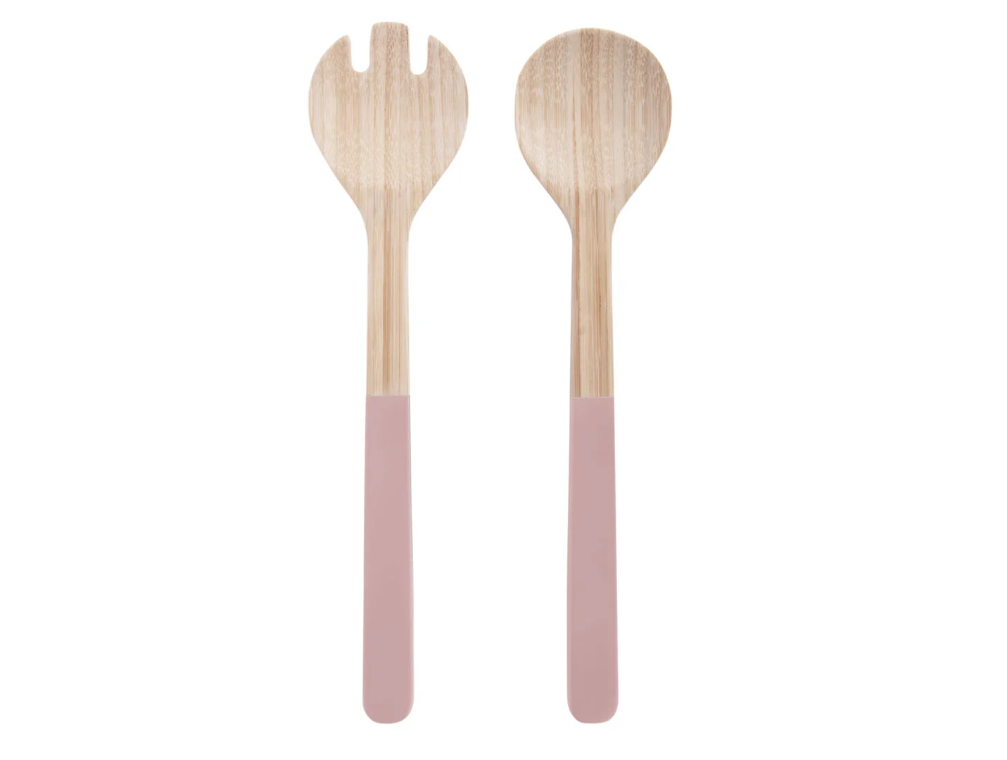 Woonaccessoire Tinsum Bamboe Roze: set van 2 serveerlepels met natuurlijke bamboe en roze handgrepen