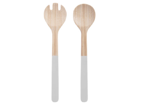 Woonaccessoire Sassia Bamboe Wit: set van 2 bamboe serveerlepels met witte handgrepen, compact en modern