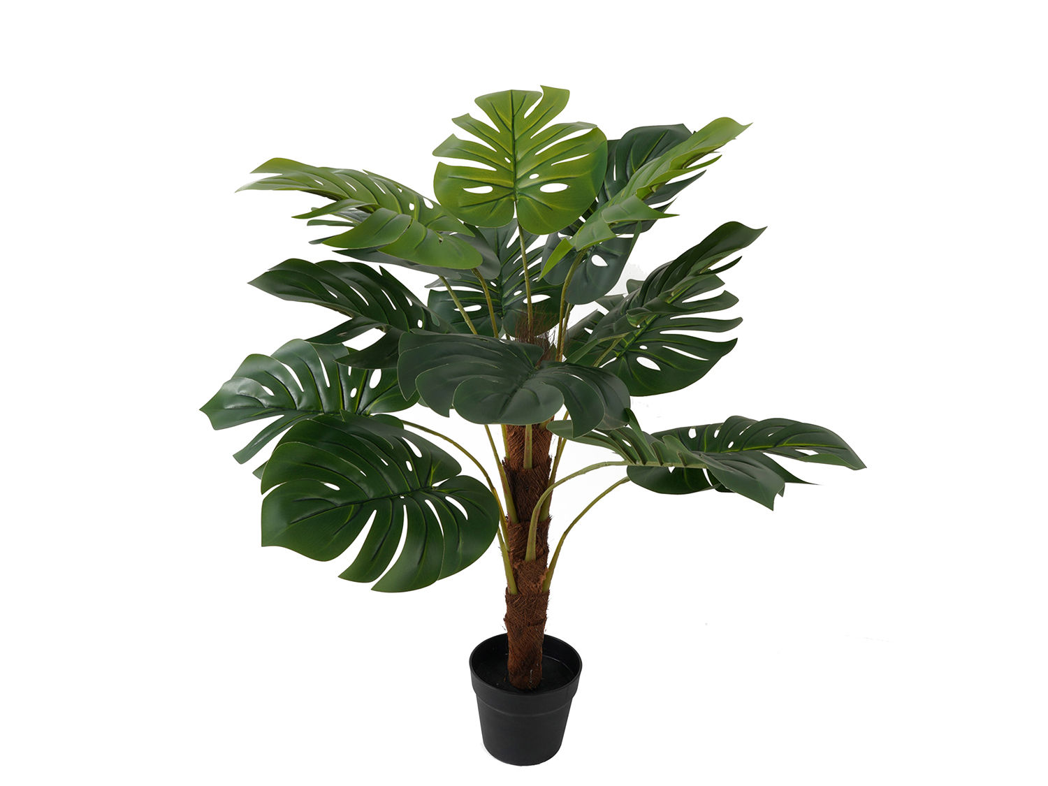 Kunstplant Grieta Monstera groen H98 cm in zwarte pot, met volle bladeren en natuurlijke stamlook