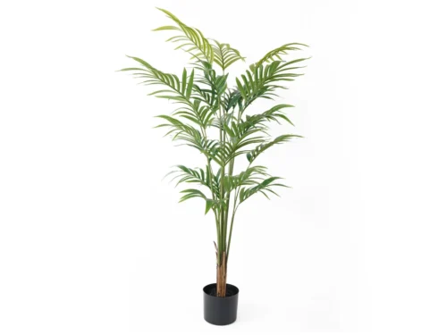 Kunstplant Carmoro Groen H120 cm, hoge palm met volle groene bladeren in zwarte pot