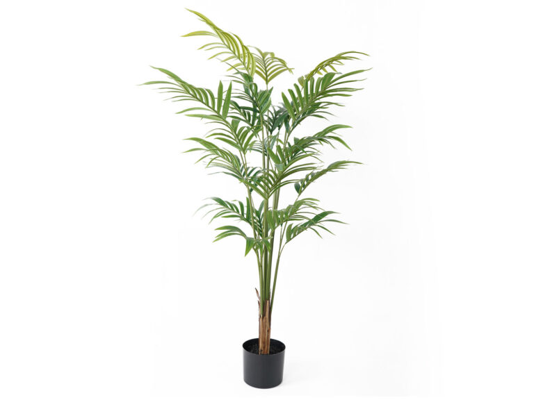 Kunstplant Carmoro Groen H120 cm, hoge palm met volle groene bladeren in zwarte pot