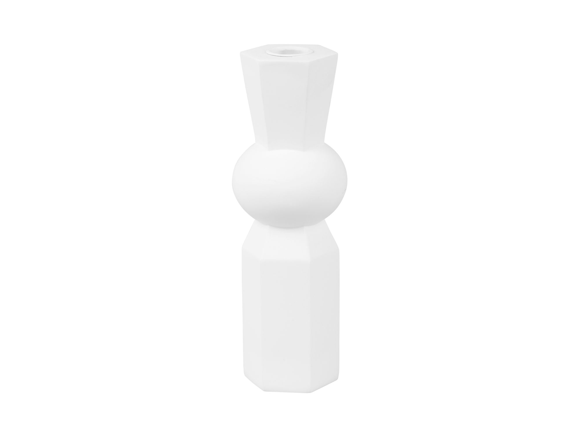 Witte polyresin kandelaar Slenol met slank silhouet en rustige, moderne uitstraling