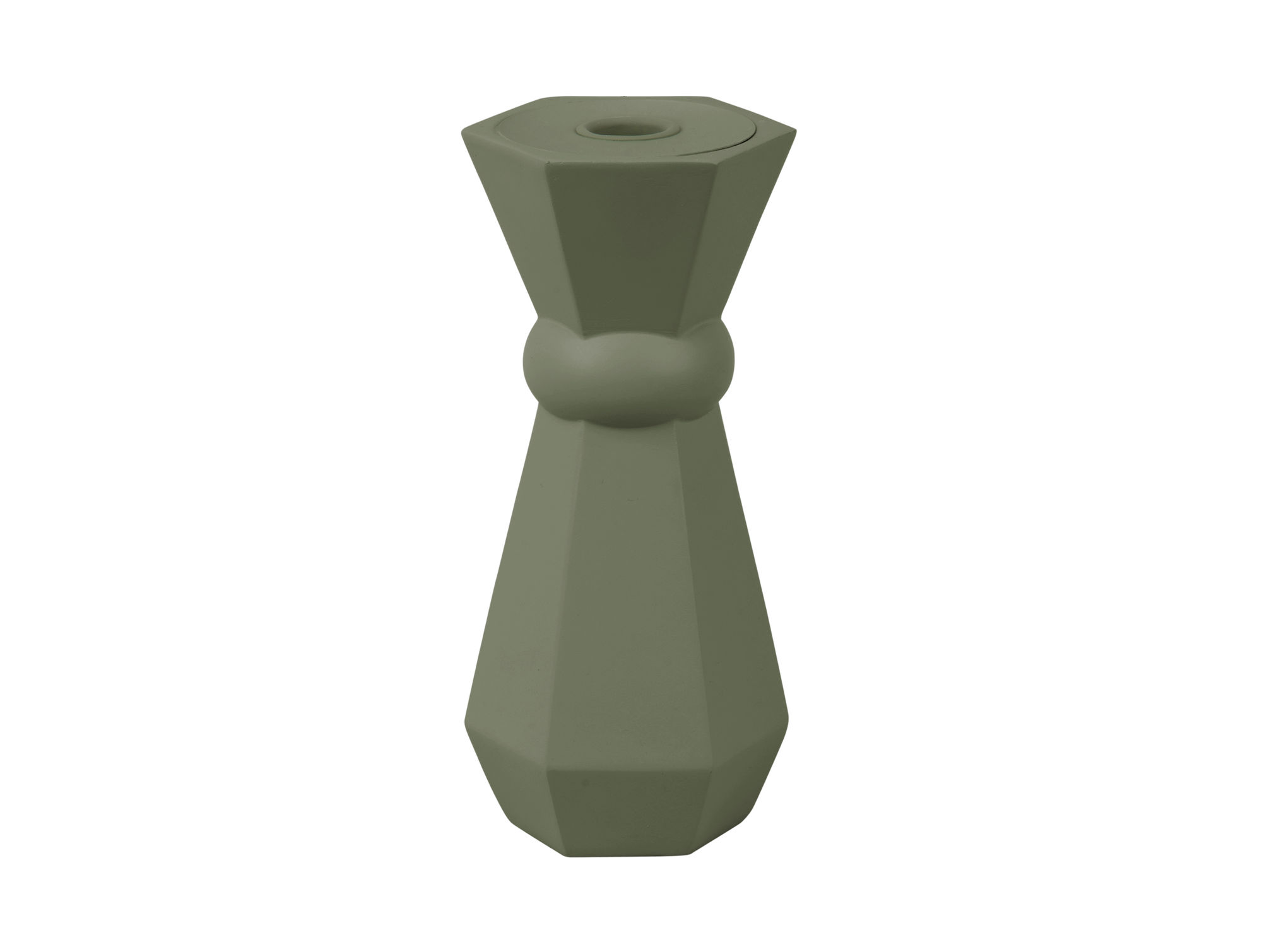 Groene Kandelaar Maarnis van polyresin, 17 cm hoog met geometrische vorm en compacte Ø8 cm voet
