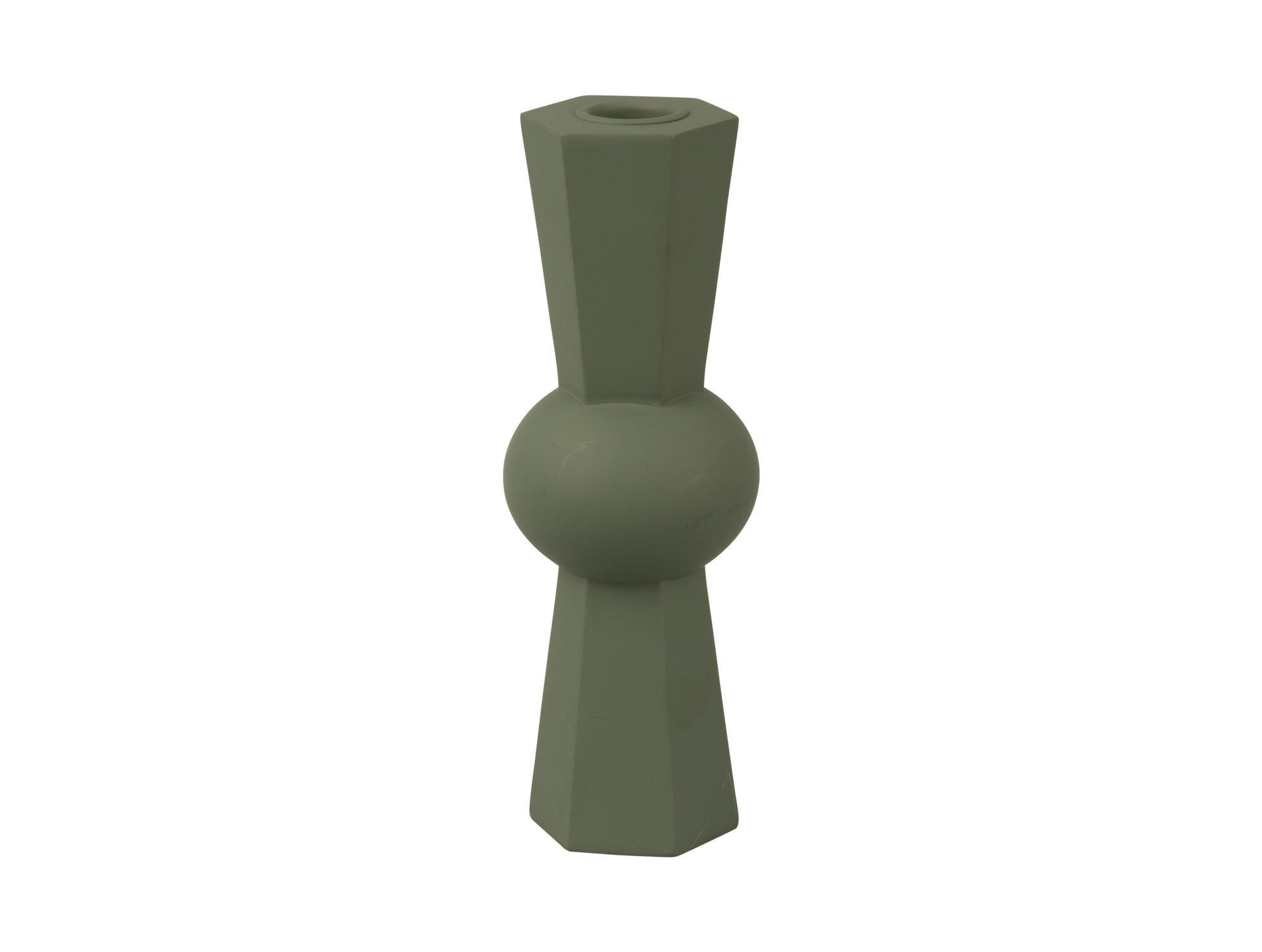 Groene polyresin Kandelaar Klieru met geometrische vorm en ronde middenbol