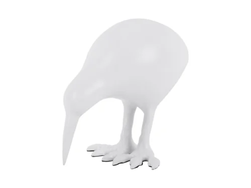 Beeld Steeror wit metaal, compact vogelbeeld met moderne, rustige uitstraling van 16 cm hoog