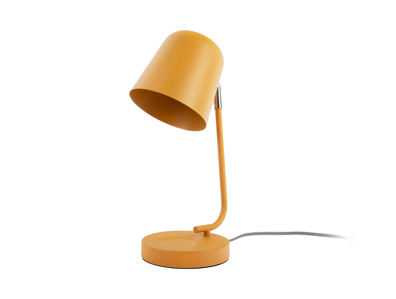 Tafellamp Prieskar Geel Ø15 cm met matte metalen kap en gebogen arm, stijlvolle retro look