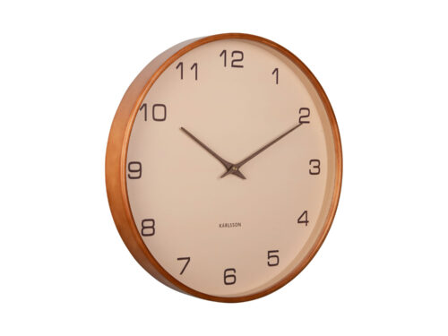 Wandklok Keibona Bruin met warme houten rand, stille wijzerplaat en mid-century uitstraling