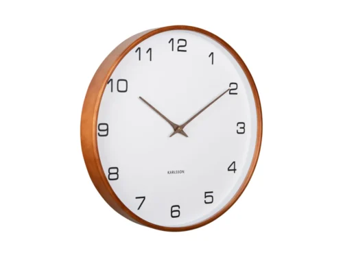 Wandklok Gruntin Wit met witte wijzerplaat, houten look rand en mid-century uitstraling
