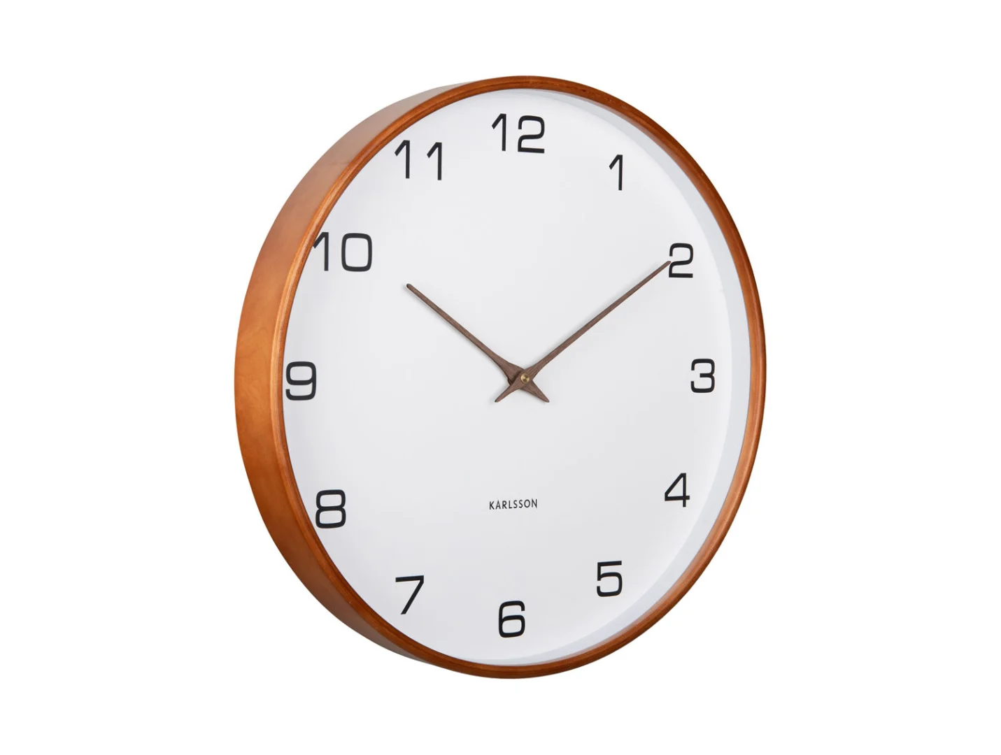 Wandklok Gruntin Wit met witte wijzerplaat, houten look rand en mid-century uitstraling