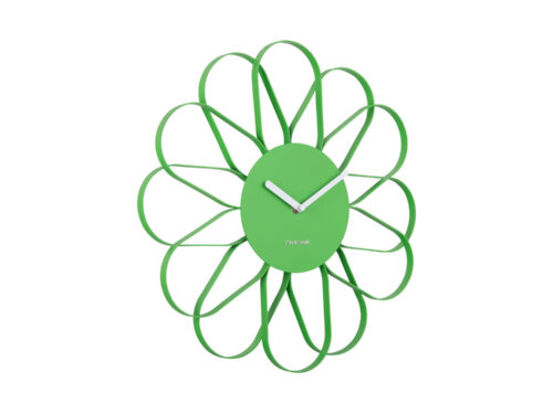 Wandklok Laadona Helder Groen met bloemvormig ijzeren ontwerp en witte wijzers