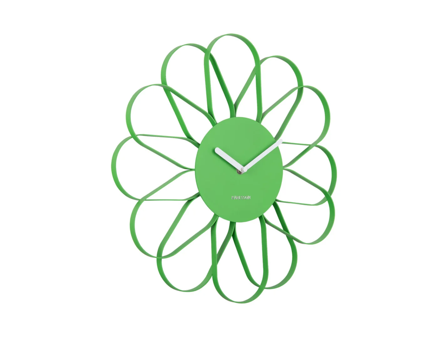 Wandklok Laadona Helder Groen met bloemvormig ijzeren ontwerp en witte wijzers