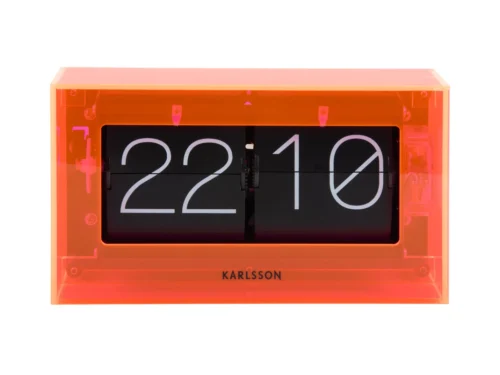 Karlsson Tafelklok Rossak Oranje met flip clock design en transparante acrylic behuizing