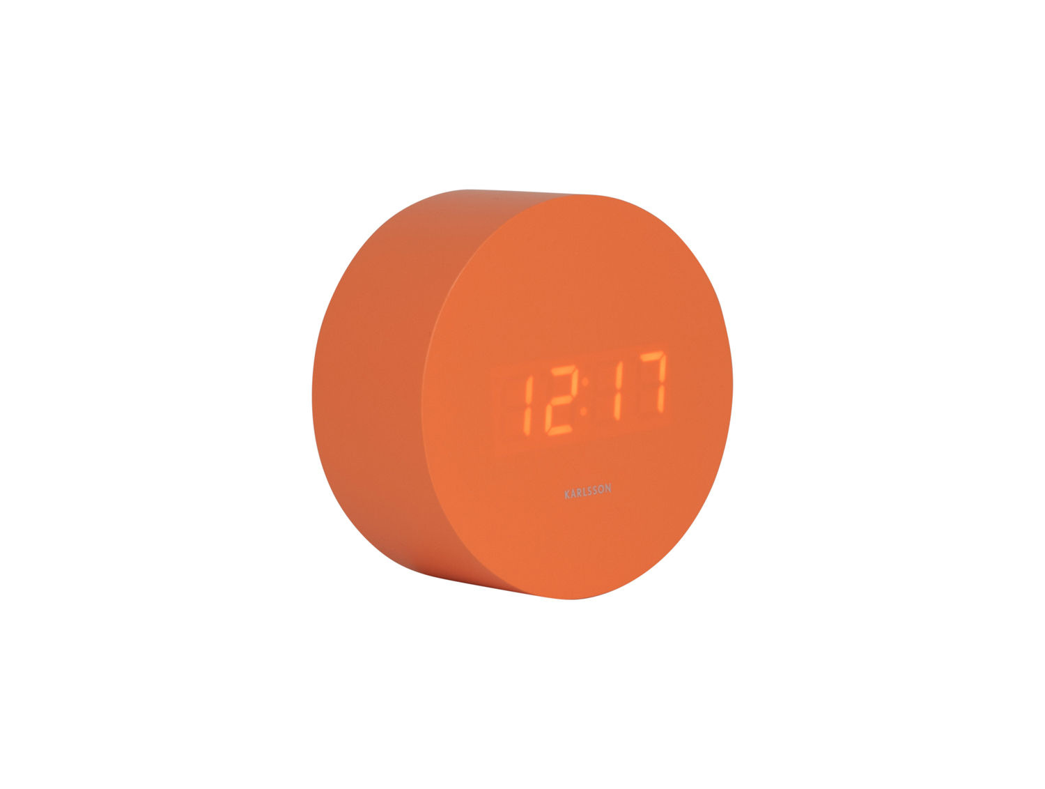 Wekker Faundan Helder Oranje van Karlsson met LED-tijdweergave en compact rond ontwerp