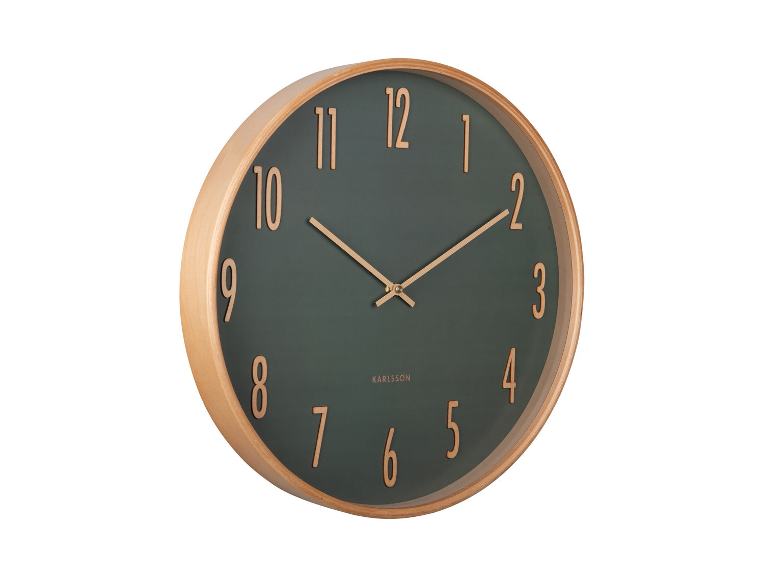 Wandklok Zammy Groen met houten rand, donkergroene wijzerplaat en 40 cm formaat